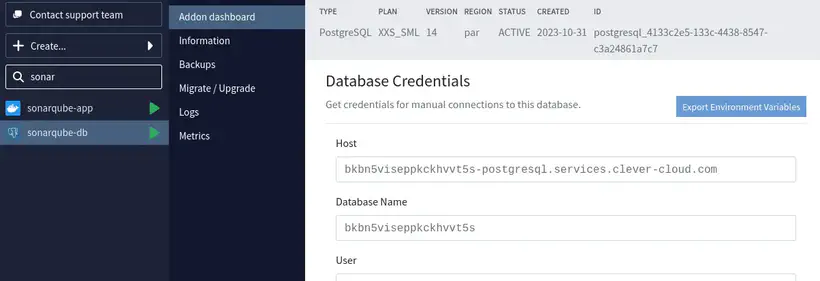 La base de données créée