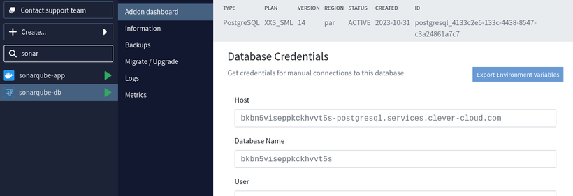 La base de données créée