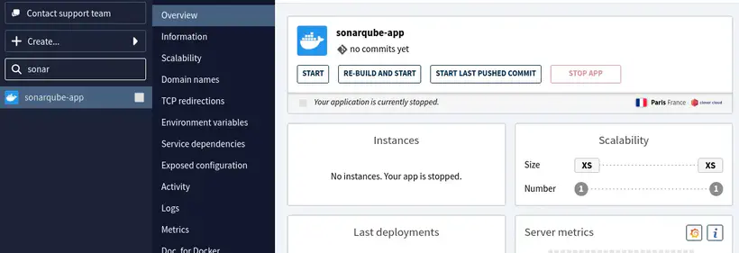 L’application créée dans Clever Cloud