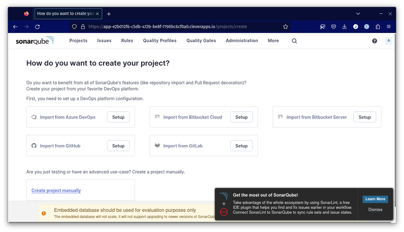 Notre instance de SonarQube fonctionnelle