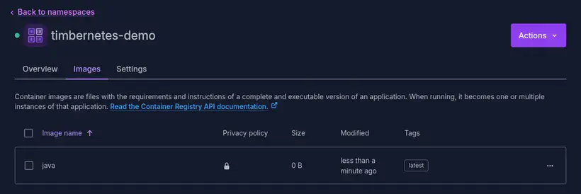 Console Scaleway : Image Docker poussée sur le registre