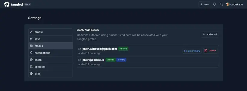 Configuration des adresses mail de commit